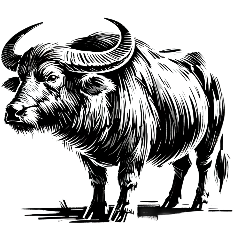 DALL·E 2025-02-10 11,31,43 - Create a black and white illustration of a water buffalo in a bold, high-contrast style similar to the previous images, The water buffalo should be de_processed